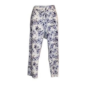 JULES & LEOPOLD Floral Print Pants, white with blue, pull on. L.